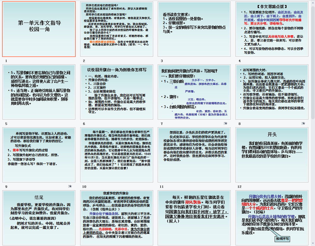 第一单元作文指导(校园一角)课件