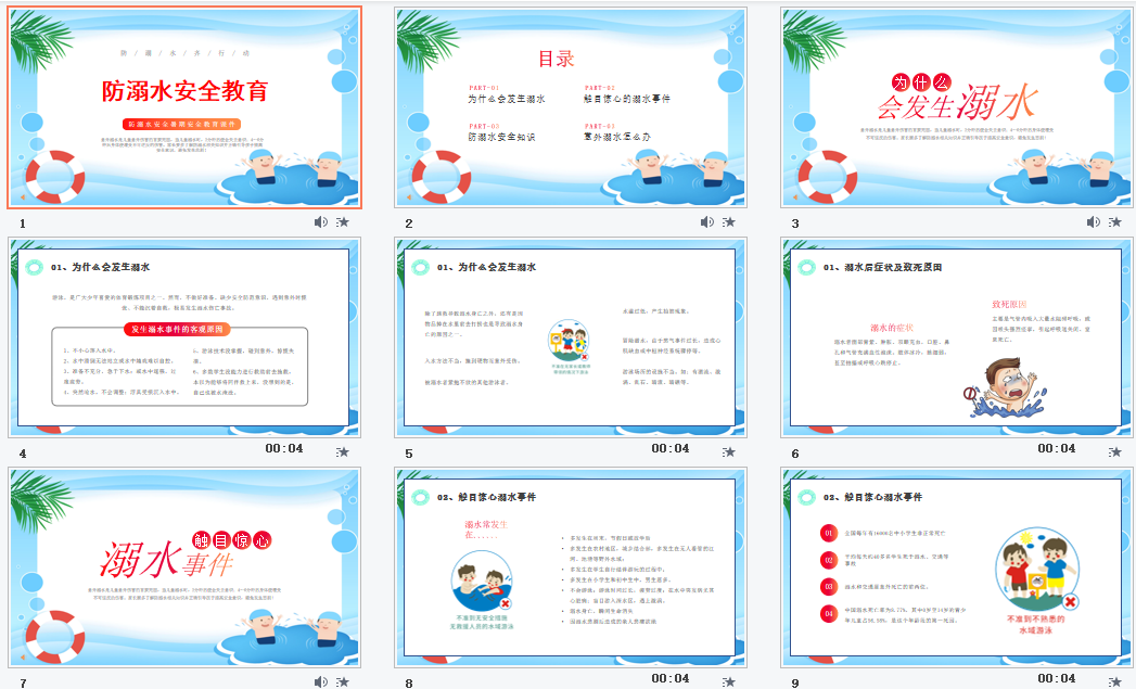 蓝色简约防溺水安全暑期安全教育主题班会PPT模板