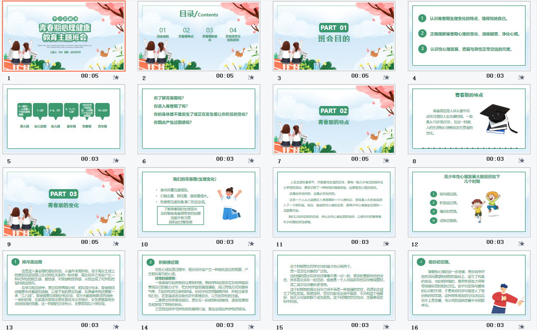 中小学青春期心理健康教育主题班会PPT模板