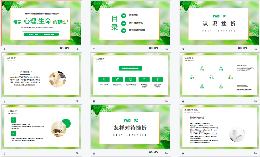 绿色清新高中生心理健康教育主题班会PPT模板