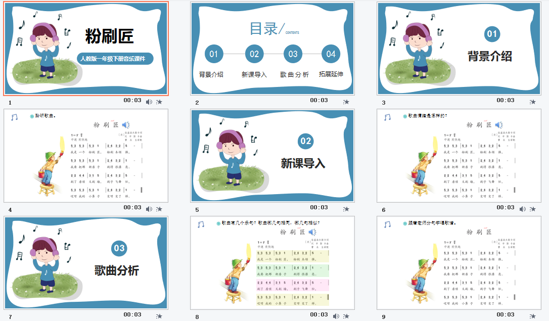 人教版一年级下册音乐《粉刷匠(简谱》课件PPT模板