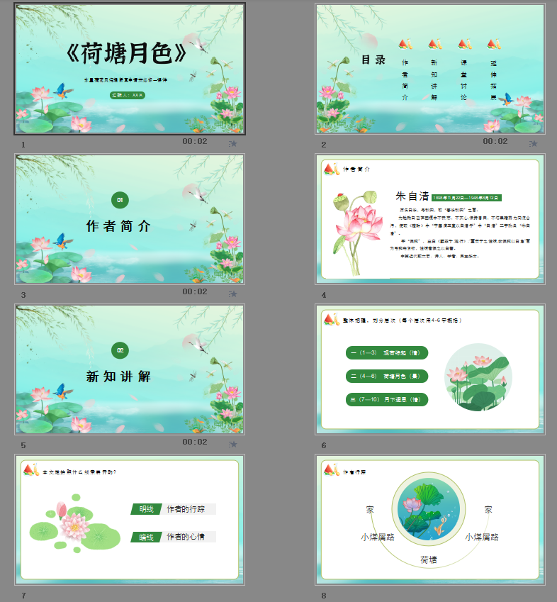 水墨荷花风统编版高中语文必修一课件《荷塘月色》PPT