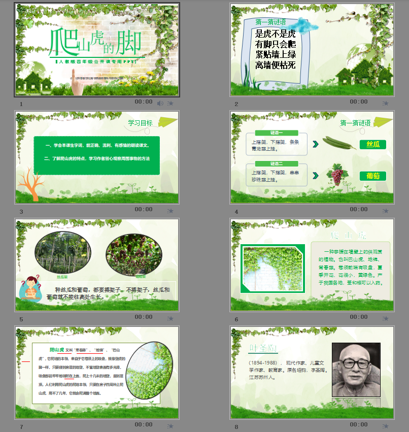 扁平化人教版四年级爬山虎的脚公开课PPT
