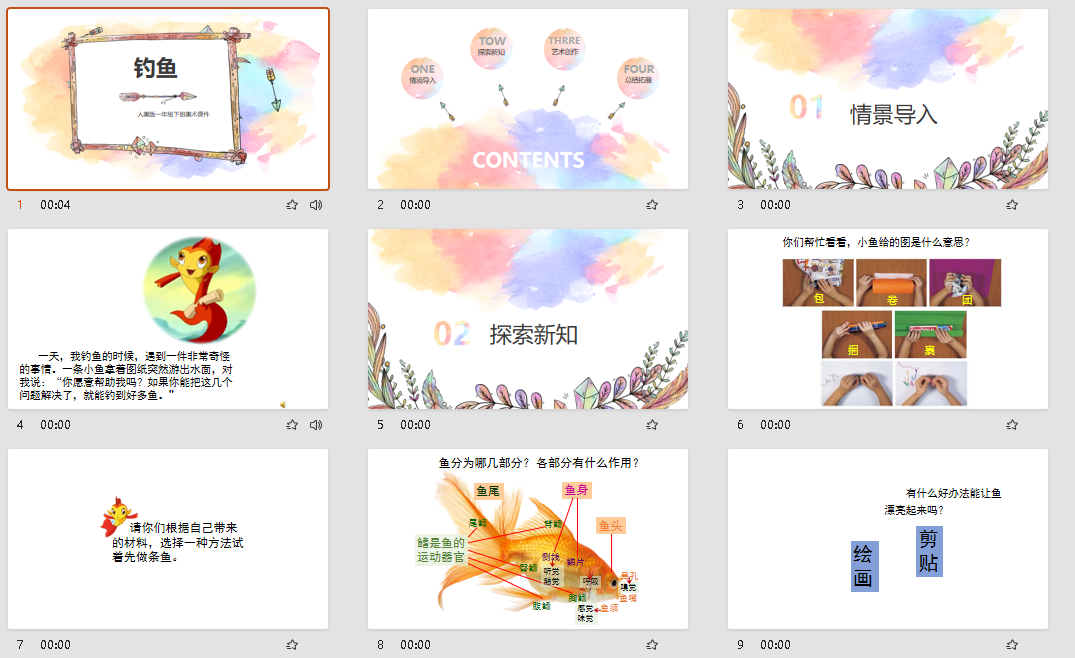 人美版一年级下册美术《-钓鱼》课件PPT模板