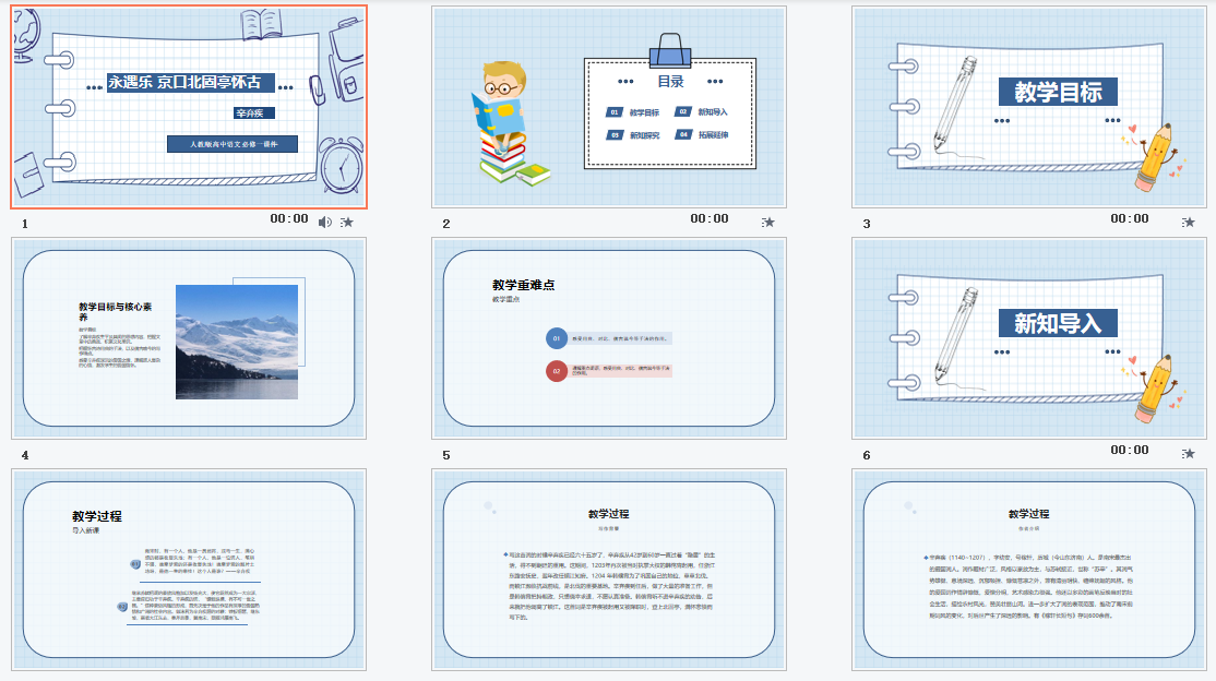 人教版高中语文必修一《永遇乐·京口北固亭怀古》课件PPT模板