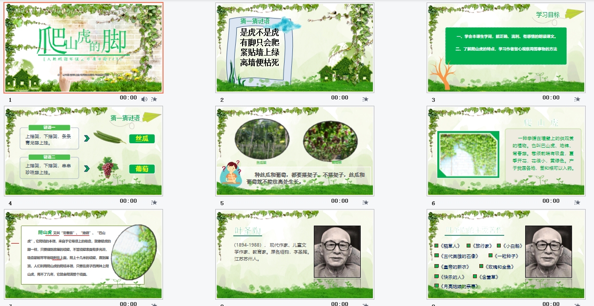 扁平化人教版四年级爬山虎的脚公开课PPT模版